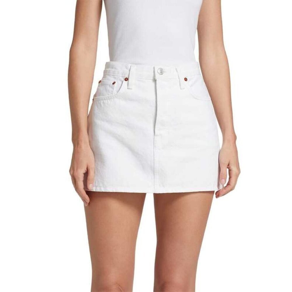 Re/Done 90's  Mini Sirt Womens White  Frayed Hem Size 27